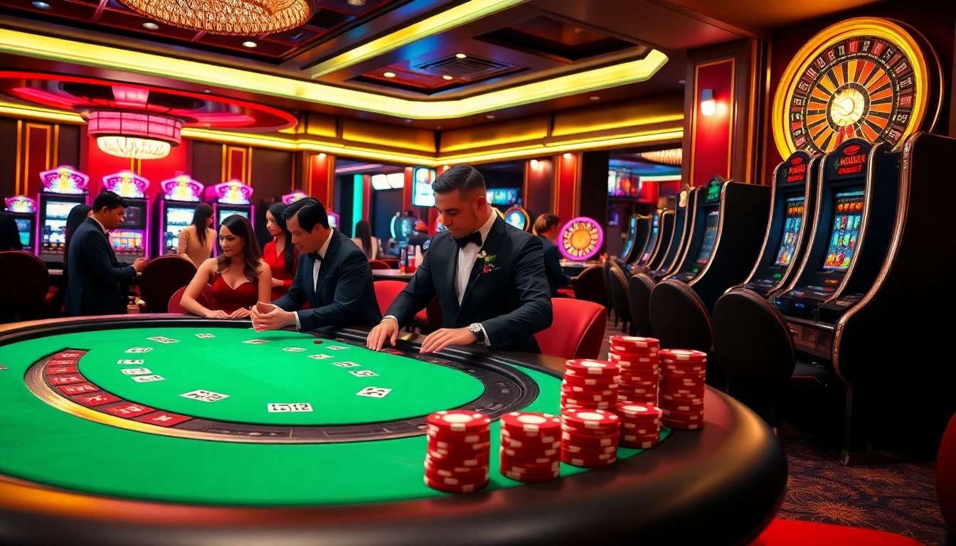 Intense gaming at pahala4d casino with poker table, chips, and vibrant atmosphere.