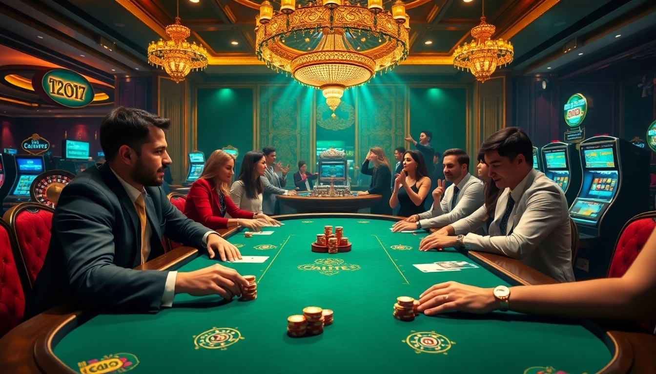 Engage with the thrills of gambling at https://rr88c.mobi/ showcasing a vibrant casino scene with poker players.
